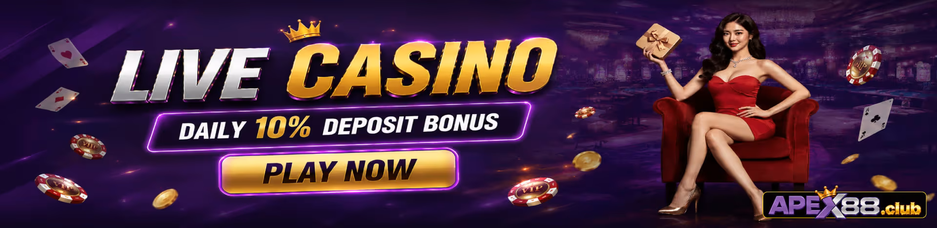 Live casino daily 10% deposit bonus.
